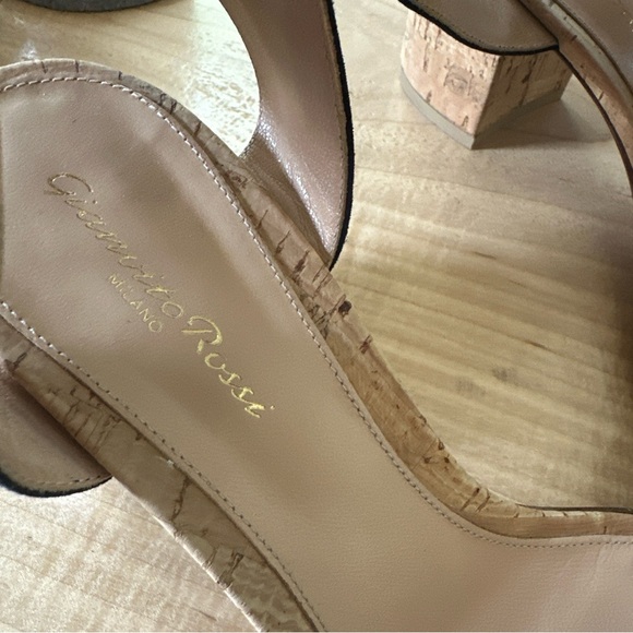 Gianvito Rossi Rikki Cork Sandals Navy Suede Size 41 Ankle Strap Heels - Picture 3 of 6